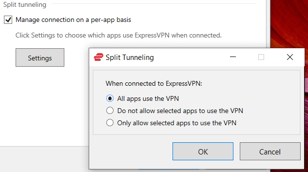 Función de túnel dividido expressvpn