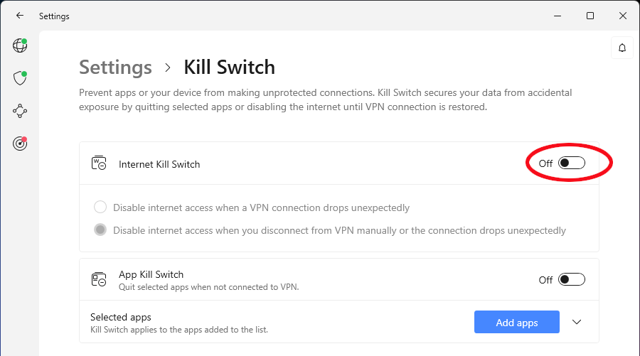 VPN app with kill switch
