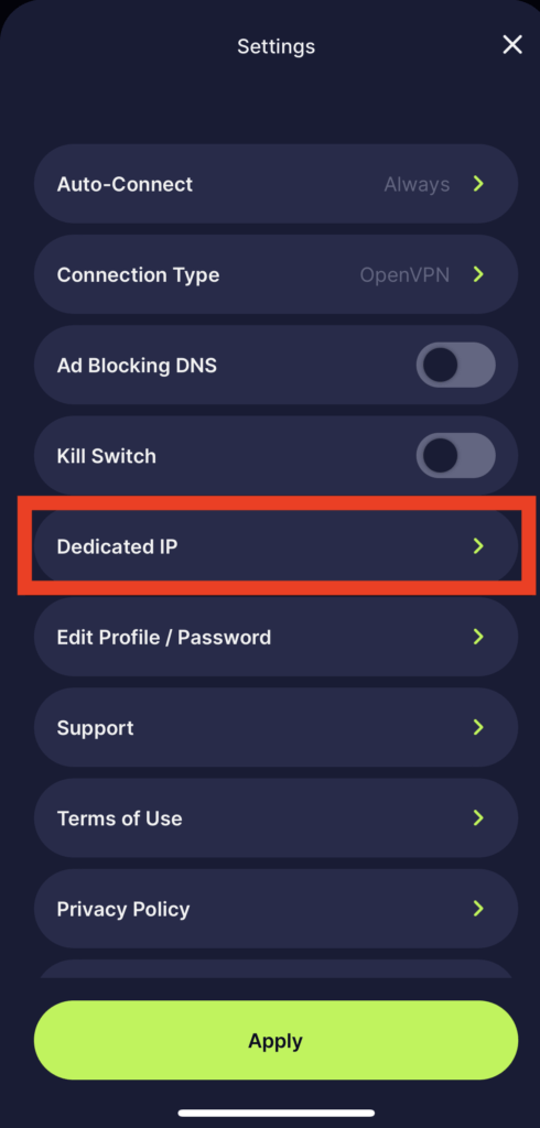 Aplicativo VPN com IP dedicado