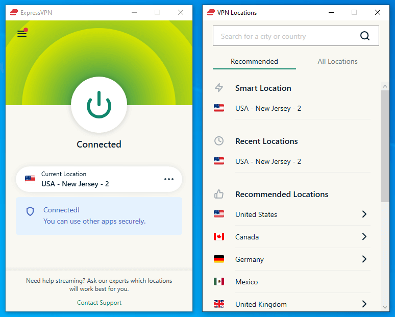 ExpressVPN with two windows open