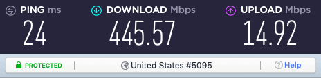 NordVPN with Nordlynx - Seattle speed test.