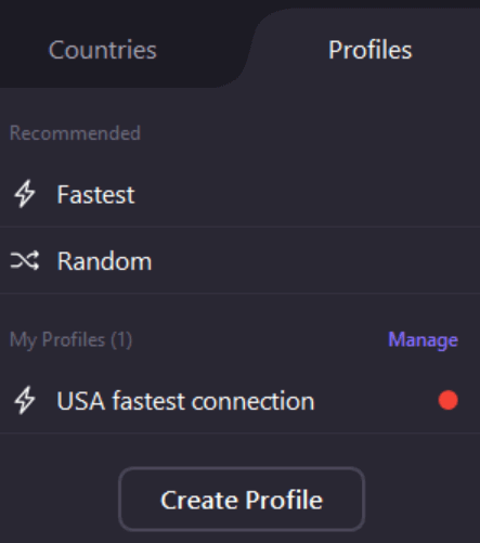 Profiles for configuring Proton VPS.