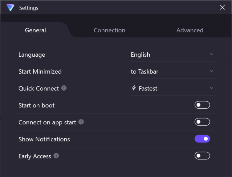 Proton VPN General Settings page