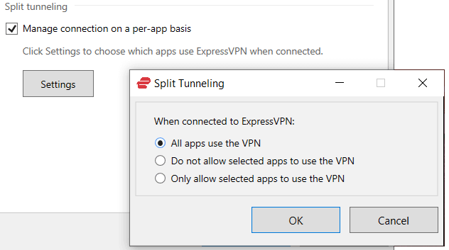 ExpressVPN split tunneling