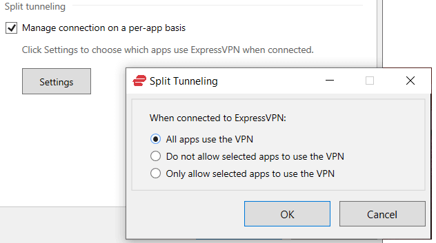 ExpressVPN split σήραγγα