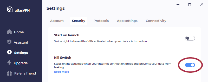 Atlas VPN kill switch