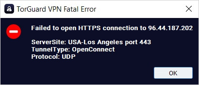 Error fatal de Torguard VPN