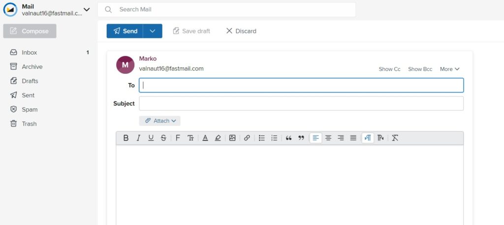 Fastmail compose email window