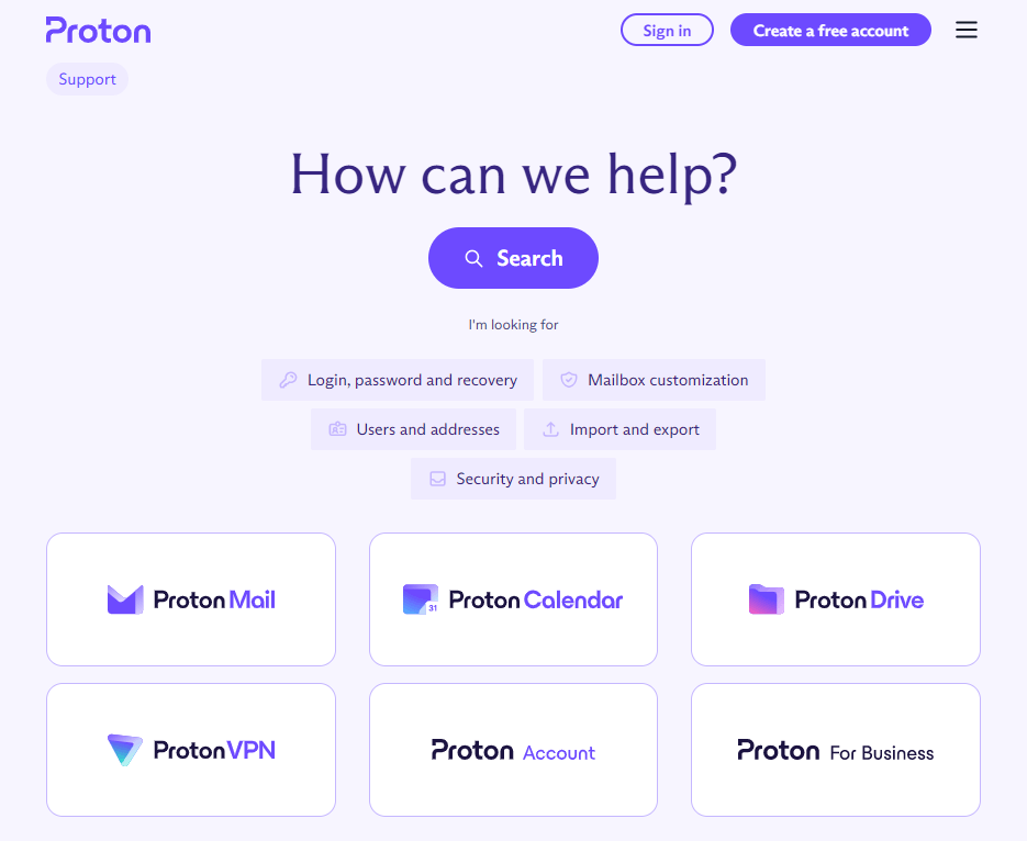 ProtonMail support