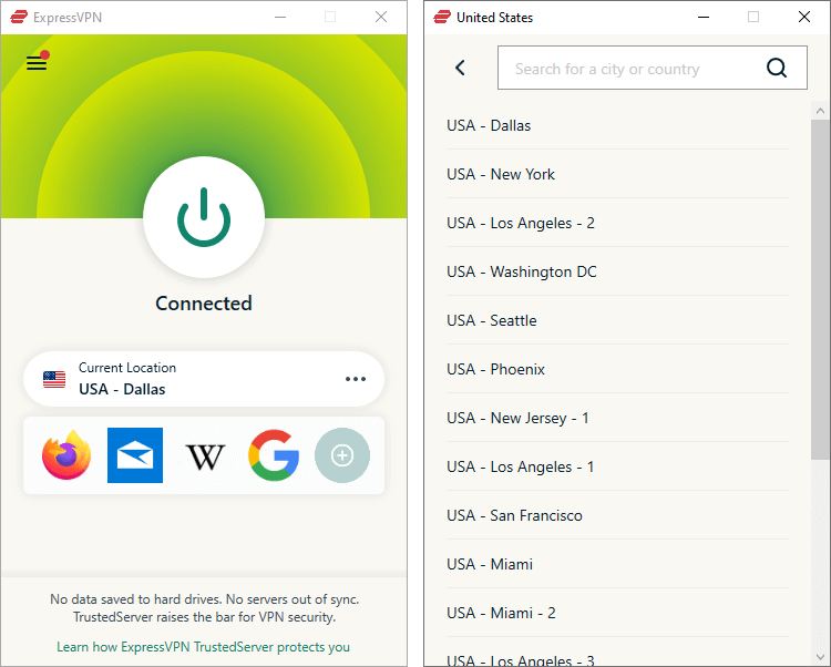 Algunas ubicaciones de EE. UU. Expressvpn