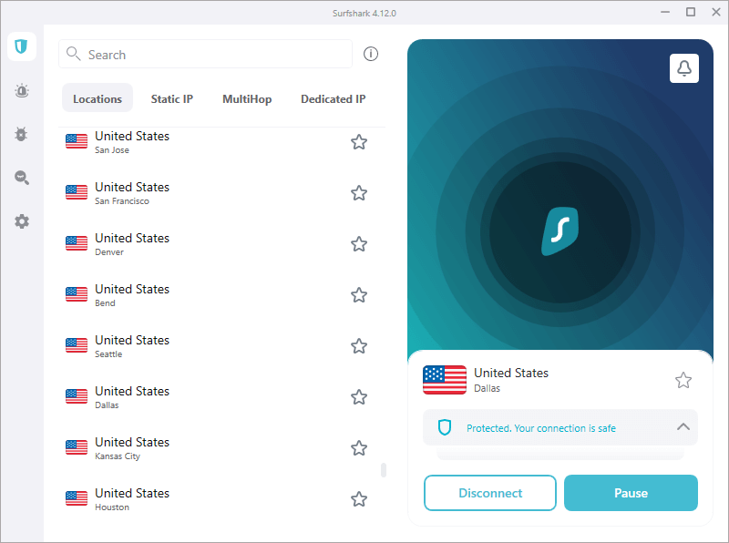 The Surfshark VPN app for Windows