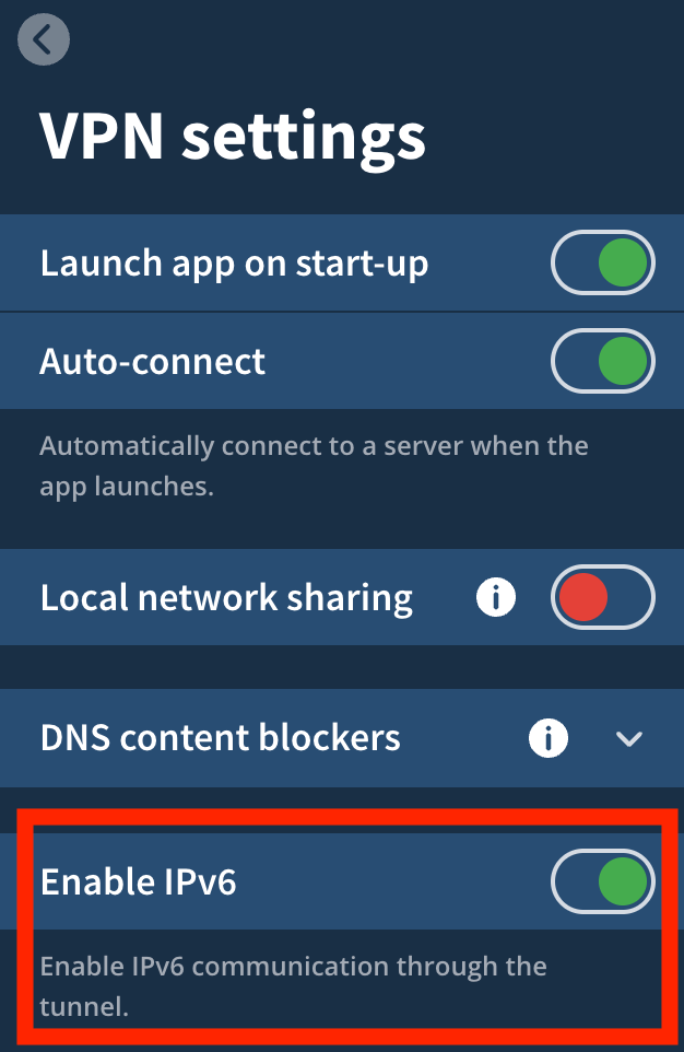 Enable IPv6 with VPN