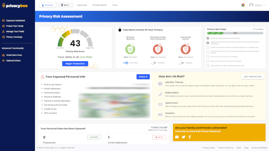 Privacy Bee user interface