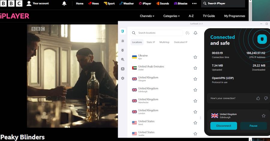 Surfshark con BBC iPlayer