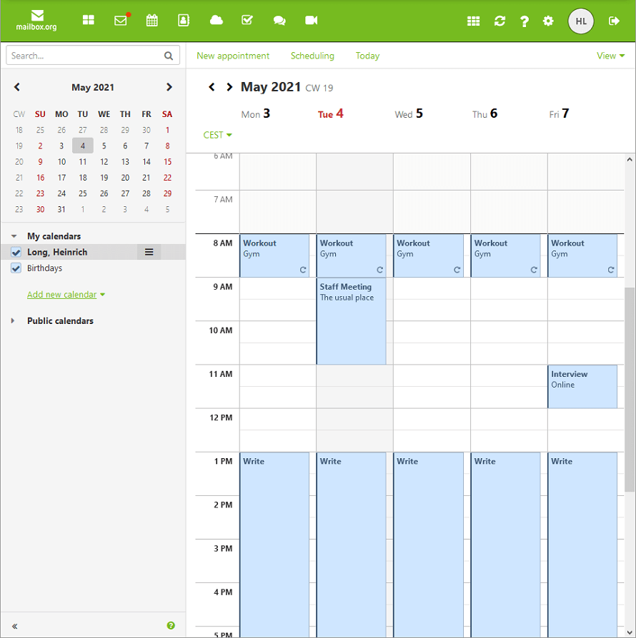 mailbox.org calendar