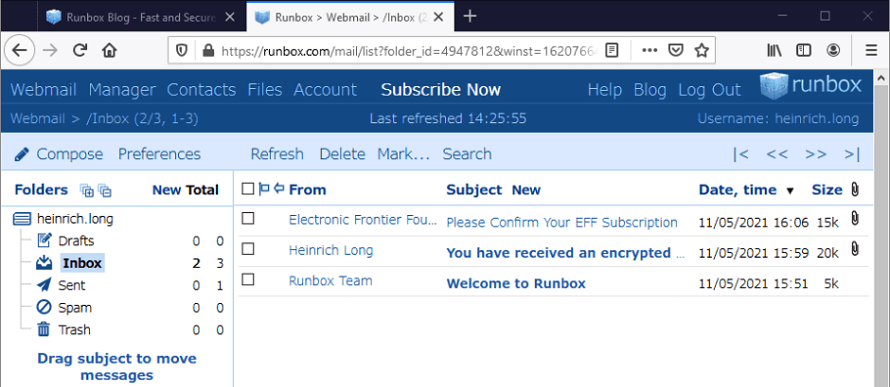 Runbox webmail interface
