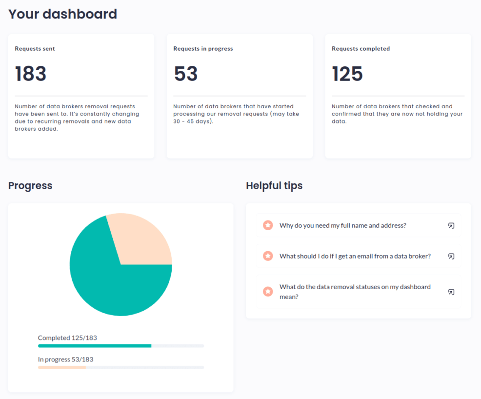 Incogni' user interface