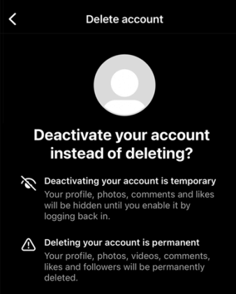 Instagram delete your account