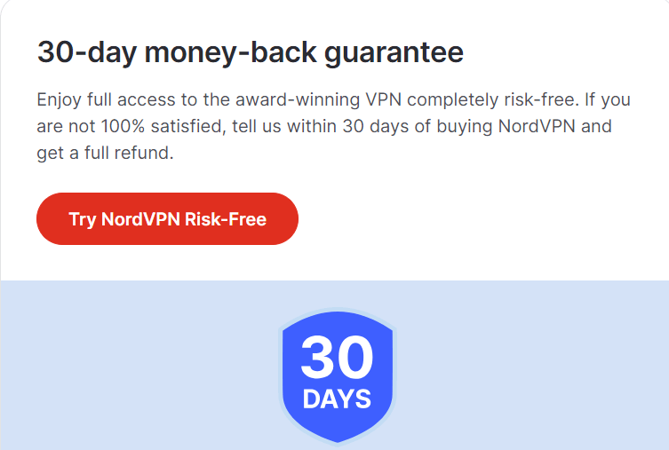 NordVPN 30-day money back guarantee