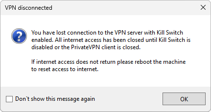 PrivateVPN kill switch notice