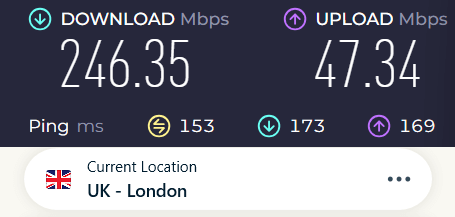 ExpressVPN server speeds high to UK