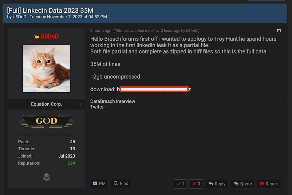 LinkedIn Data Leak 35M lines