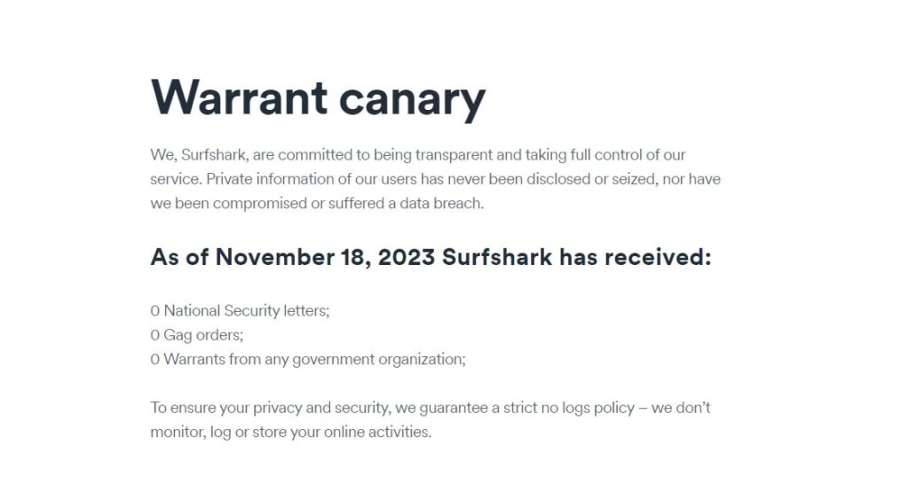 Surfshark's warrant canary