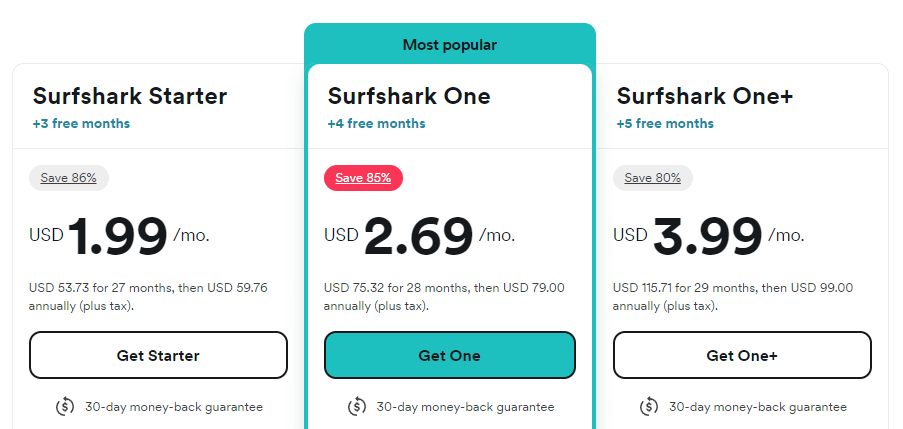 Surfshark Black Friday 2023 pricing