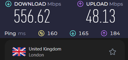 Surfshark download speed from the UK