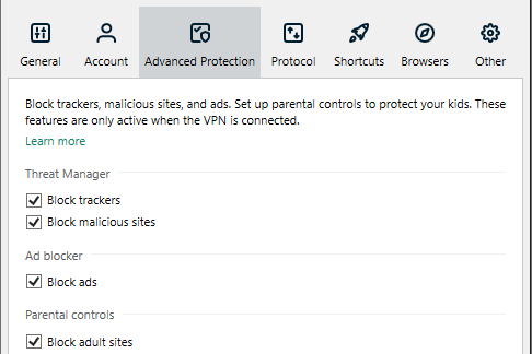 ExpressVPN Advanced Protection feature set