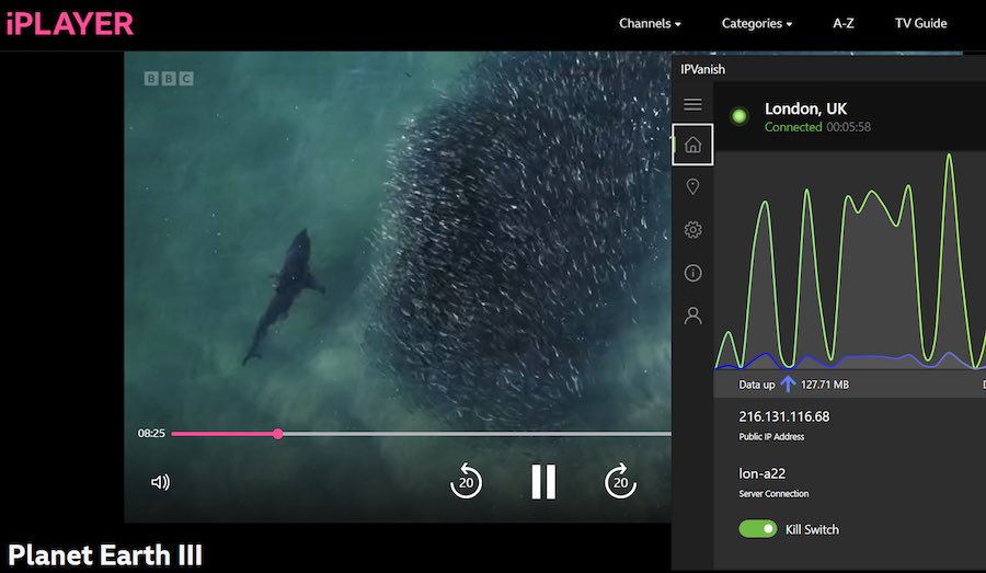 IPVanish vs Surfshark - streaming BBC iPlayer