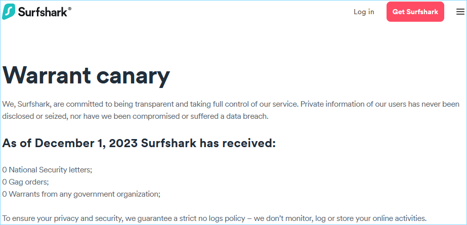 Surfshark Warrant Canary