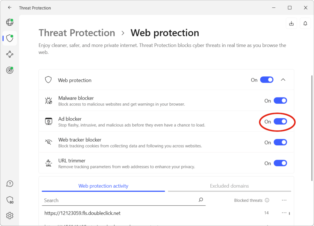 Threat Protection Ad Blocking Activated