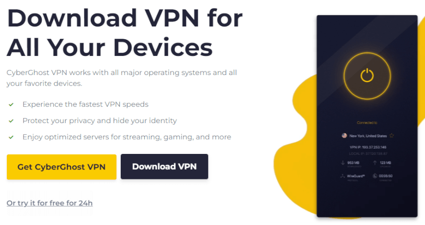 CyberGhost downloads VPN app