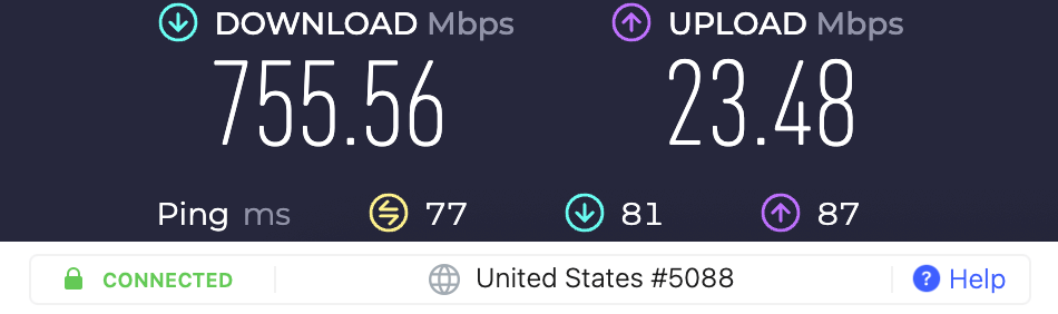 NordVPN speed on our 1,000 Mbps test rig