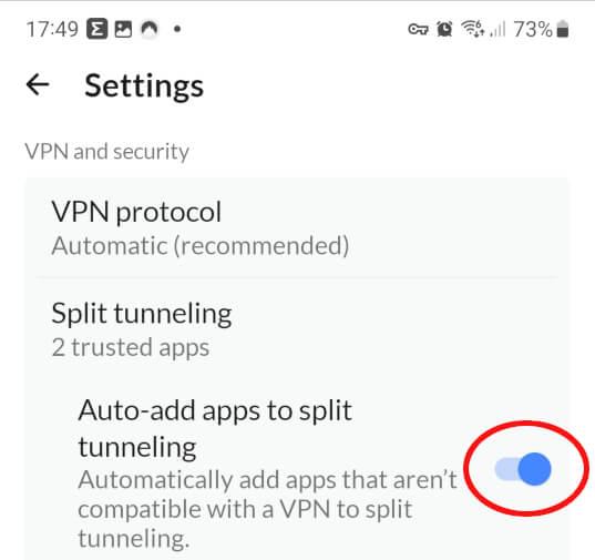 Auto-add applications to split tunneling - NordVPN Android app