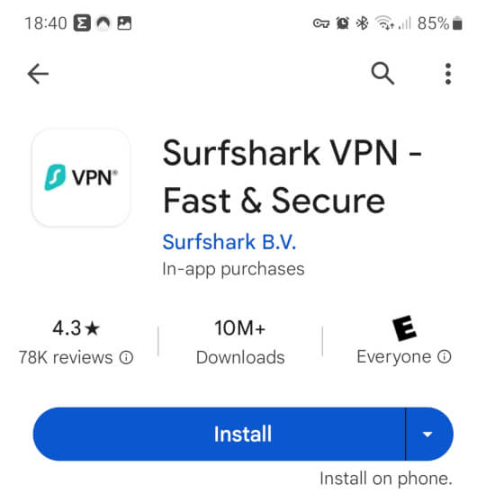 Surfshark VPN on Play store