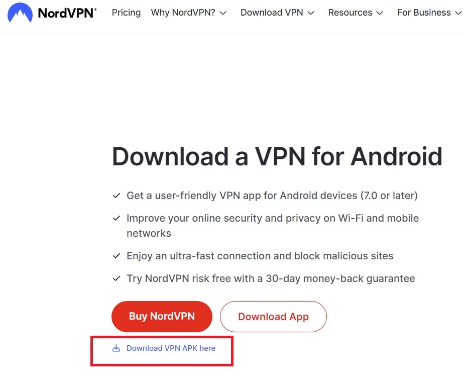 VPN on Meta Quest: NordVPN APK file
