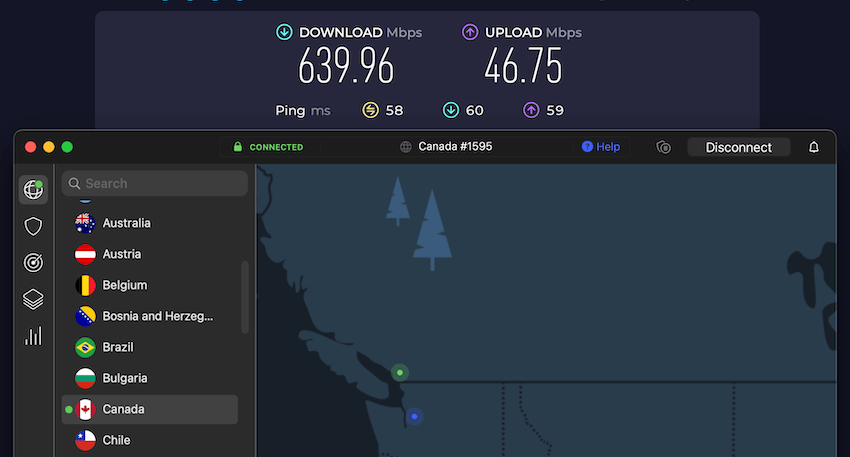NordVPN Canada server Vancouver speed test