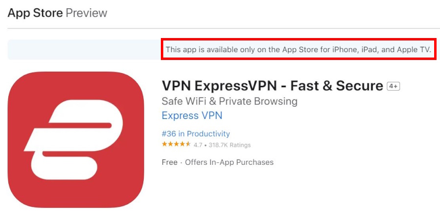 ExpressVPN VPN app in Apple store