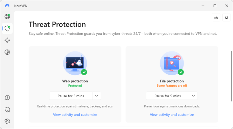 NordVPN PS5 Threat Protection options