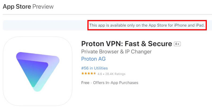 Proton VPN in Apple app store