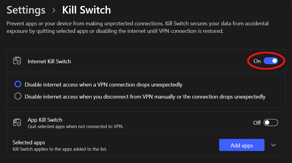 Activate NordVPN Internet kill switch