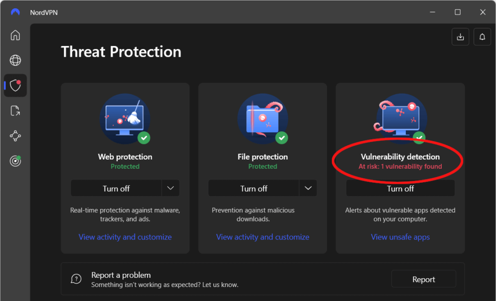 NordVPN Windows app Threat Protection