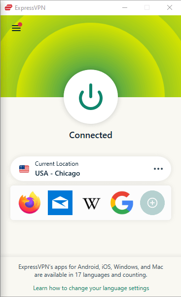 ExpressVPN connected to a server in Chicago