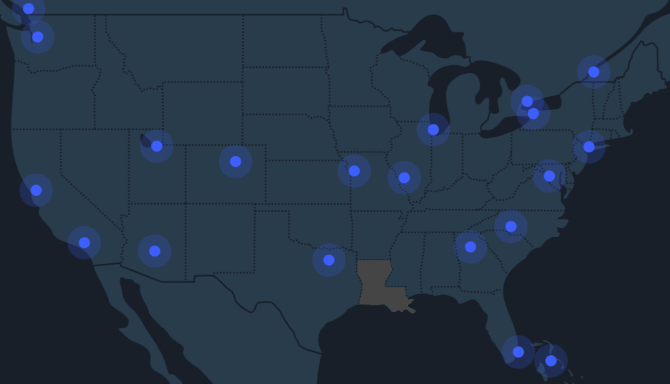 NordVPN server locations in the USA - Louisiana residents