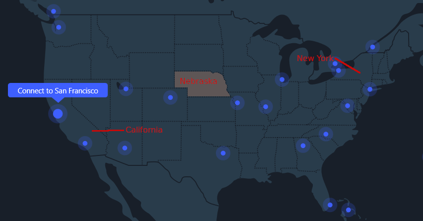 Nebraska distance to California and New York