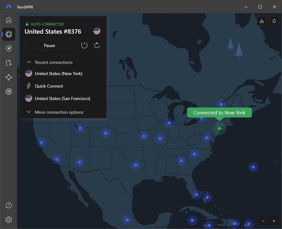 NordVPN connected to New York