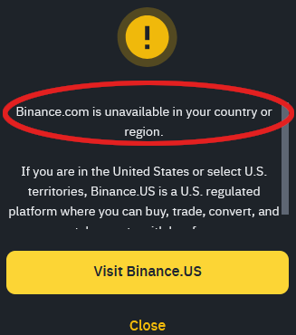 Binance.com is blocked in the USA