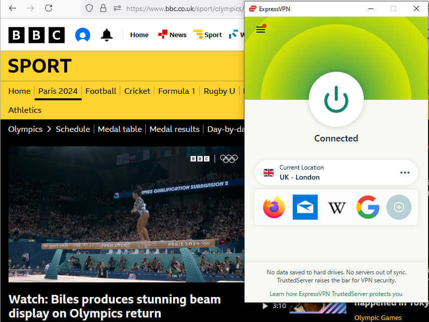 ExpressVPN streaming Olympics through BBC iPlayer